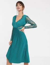 ASOS DESIGN lace and pleat long sleeve midi dress   ASOS at Asos